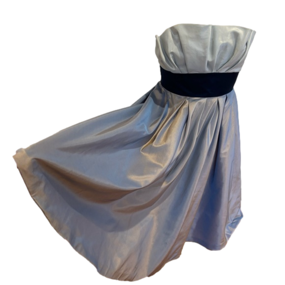 90s SILK VIVIENNE TAM STRAPLESS PLEATED BODICE TAFFETA DRESS FIT & FLARE SZ 6 - Picture 3 of 15